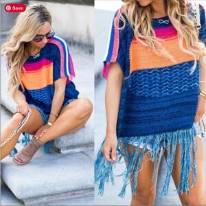 Free People Sunset Oversized Fringe Poncho Top
